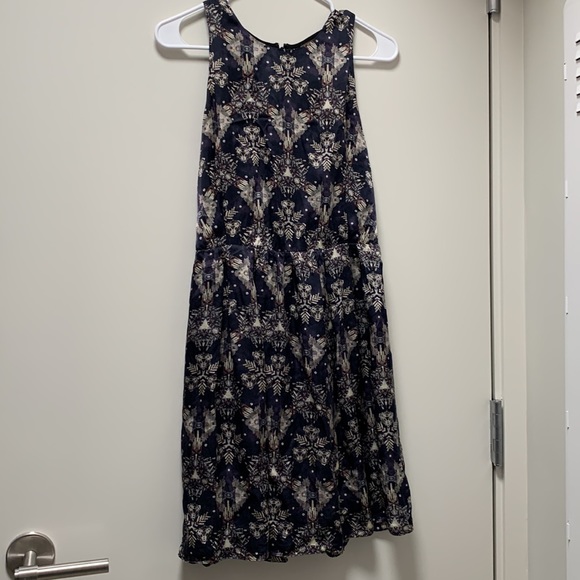 Rebecca Taylor Metallic Grey Kaleidescope Mini Dress Size 2 Navy Racerback Silk - Picture 4 of 8